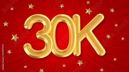 3d golden 30K with star and red background. 3d illustration.
