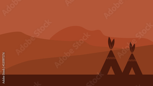 Native American Day Background Design. Suitable for use on Native American day events in the United States with mountain views