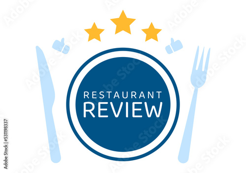Restaurant Rating Review Template Hand Drawn Cartoon Flat Illustration with Customer Feedback, Rate Star, Expert Opinion and Online Survey
