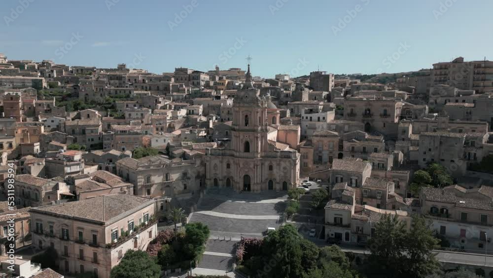 flying towards and around Saint George Cathedral in Modica Sicily flying towards and around Saint George Cathedral in Modica Sicily