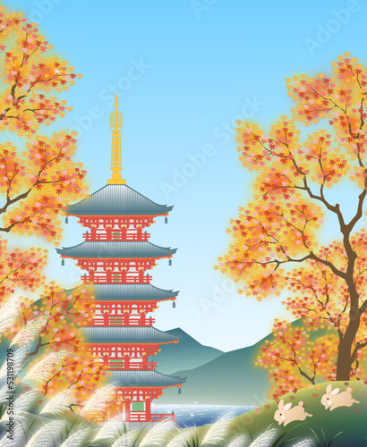 紅葉　モミジ　五重塔