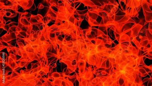 Fire flames texture background, realistic abstract orange flames pattern isolated on black