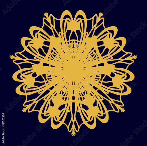 Gold mandala for laser cutting. Silhouettes or contours of seven hearts in a circle. Woodcarving, metal carving. Vinyl cutout. Vector coaster design.