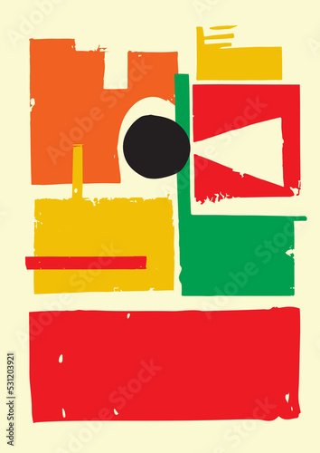 Abstract colorful composition in the style of constructivism. Poster template with copy space, vector illustration.