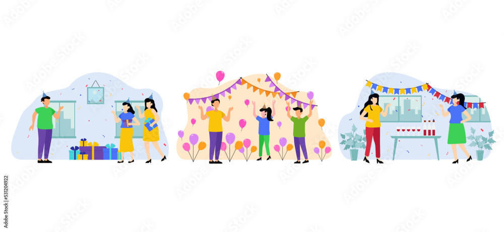 Obraz premium Birthday Party Scene Flat Bundle Design