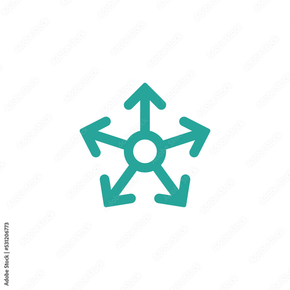 five blue arrows point out from the center. Merge, expand arrows icon. five blue arrows point out from the center. Merge, expand arrows icon.