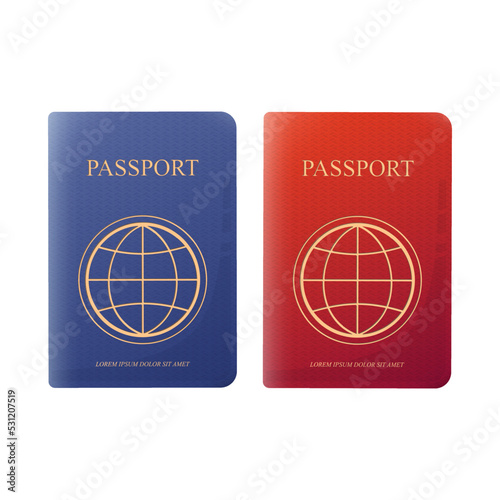 Passports with tickets. Red and blue passports.