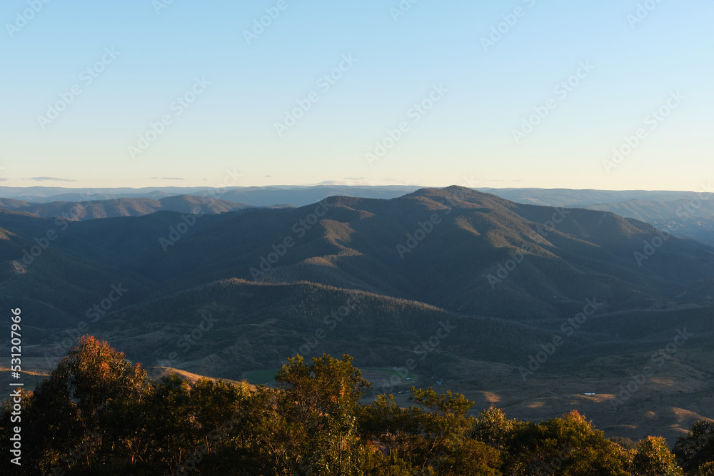 Sunset illuminating the tops of the Barrington Tops National Park from Thunderbolts Way lookout