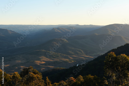 Sunset illuminating the tops of the Barrington Tops National Park from Thunderbolts Way lookout