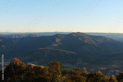 Sunset illuminating the tops of the Barrington Tops National Park from Thunderbolts Way lookout