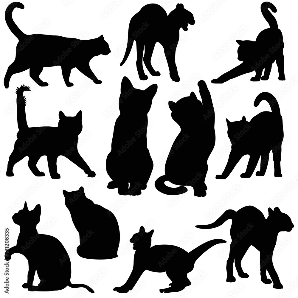 Set of cats silhouettes collection of cats set 2