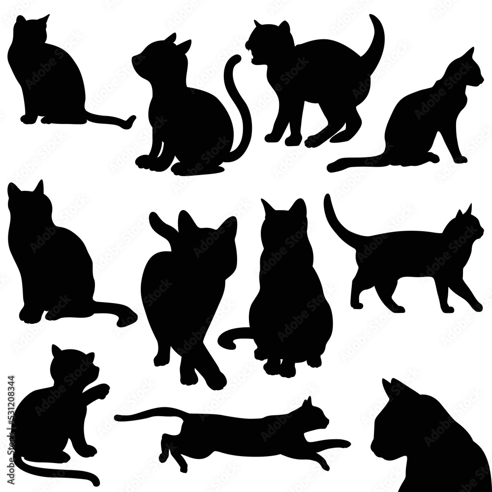 Set of cats silhouettes collection of cats set 1
