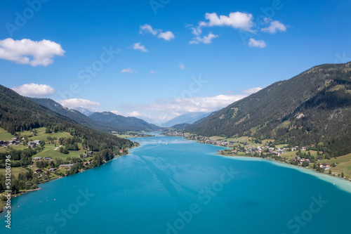 Weissensee in Carinthia. Aerial view to the famous lake in the South of Austria.