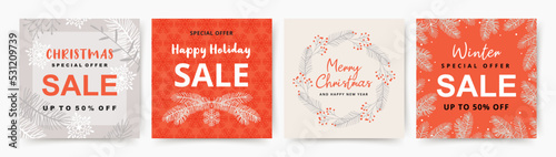Christmas winter  banners for social media post template. Holiday, new year, xmas festival, sale promotion, background, flyer or poster, story and web internet ads. Vector illustration