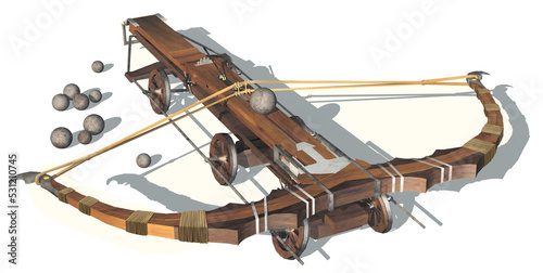 Bild auf Leinwand illustration 3d du projet d'arbalète géante sur roues de Léonard de Vinci