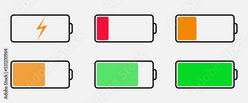 Battery indicator symbol with different level of charge collection set. vector illustration. easy editable stroke. EPS 10.