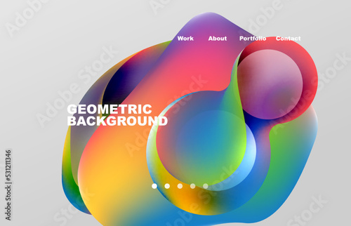 Landing page abstract liquid background. Flowing shapes, round design and circle. Web page for website or mobile app wallpaper