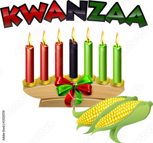 A Kwanzaa candles and corn ...