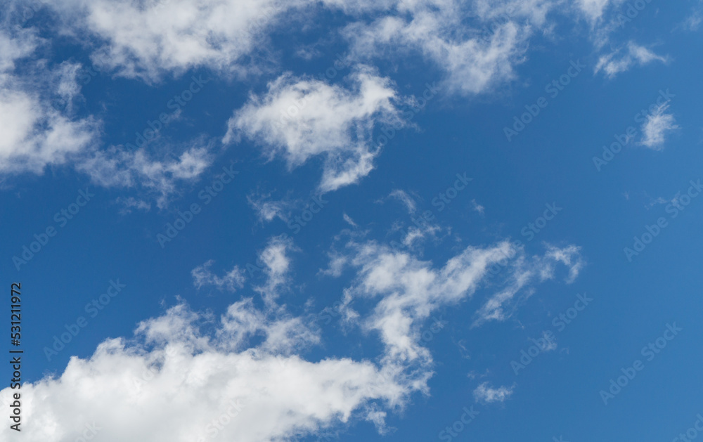 Deep blue sky with white clouds as a pattern, texture, background