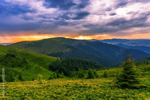 scenic nature scenery  awesome sunset landscape  beautiful morning background in the mountains  Carpathian mountains  Ukraine  Europe