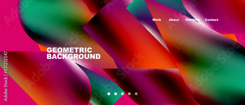 Glassmorphism landing page background template. Colorful glass shapes with metallic effect abstract composition for wallpaper, banner, background