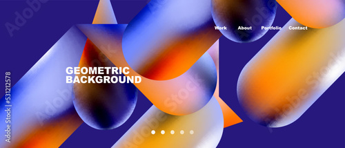 Glassmorphism landing page background template. Colorful glass shapes with metallic effect abstract composition for wallpaper, banner, background
