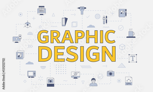 graphic design concept with icon set with big word or text on center