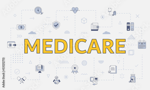 medicare concept with icon set with big word or text on center