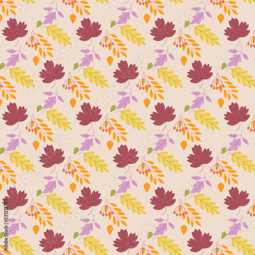 Autumn leaves seamless pattern. Vector Illustration. 