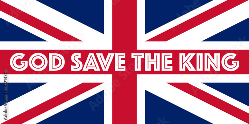 God save The King - Typography on British Flag - Design for Occasion of Taking Throne, Coronation and Reign of King Charles III - Multi Purpose Vector Background for Posters, Wallpapers, Prints, Web