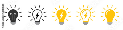 Bulb line icon set. Idea, Innovation bulb icon collection- Stock Vector 