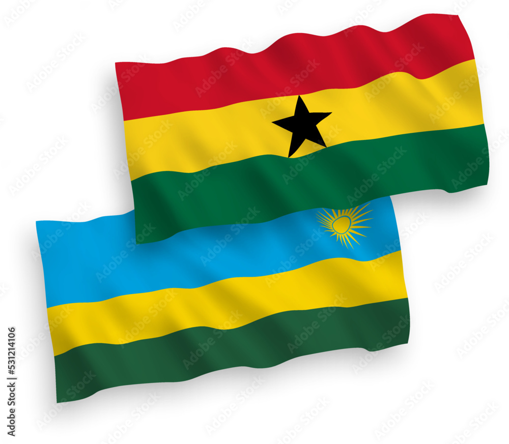 Obraz premium Flags of Republic of Rwanda and Ghana on a white background