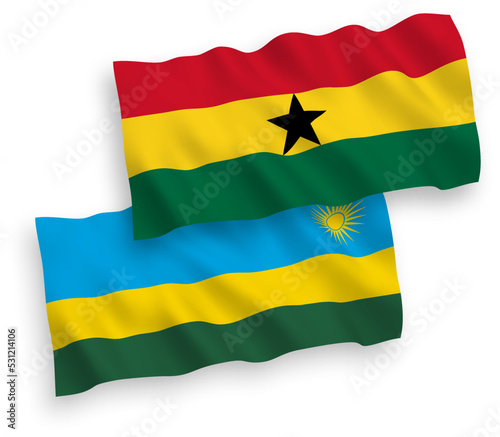 Flags of Republic of Rwanda and Ghana on a white background