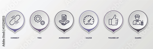 infographic template with outline icons. infographic for ethics concept. included connect, ting, agreement, gauge, thumbs up, guard editable vector.