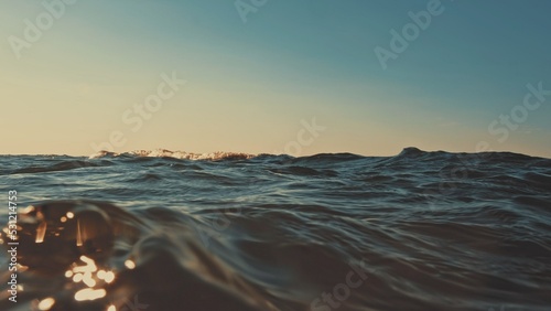 Swimmer Diving and Floating on Surface of Sea Water POV
