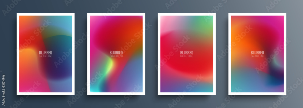 Set of blurred backgrounds with dark red, pink, blue and green soft color gradient for your creative graphic design. Vector illustration.