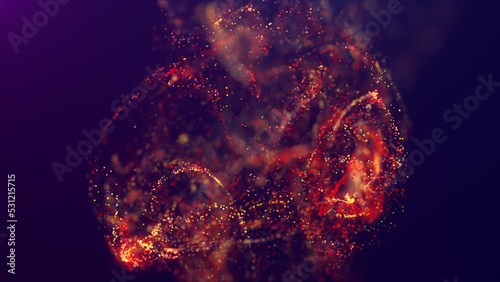 3D rendering of a multicolored, vibrant, abstract cloud of particles in space