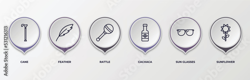 infographic template with outline icons. infographic for brazilia concept. included cane, feather, rattle, cachaca, sun glasses, sunflower editable vector.