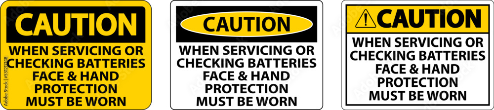 Caution When Servicing Batteries Sign On White Background Caution When Servicing Batteries Sign On White Background