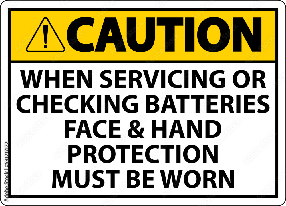 Caution When Servicing Batteries Sign On White Background Caution When Servicing Batteries Sign On White Background