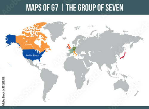 G7 Maps. Group of Seven. Canada France Germany Italy Japan United Kingdom And United States photo