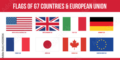 G7 Flags. Group of Seven Flags. Canada France Germany Italy Japan United Kingdom United States & EU photo