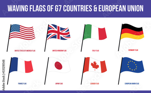 G7 Flags. Group of Seven Flags. Canada France Germany Italy Japan United Kingdom United States & EU
