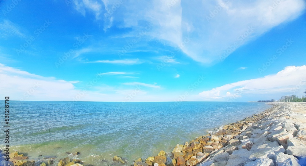 Sea view of the Gulf of Thailand in the southern part of Thailand,summer sea,panoramic view.