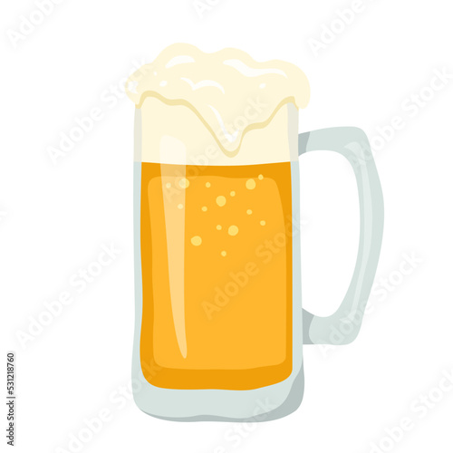 Mug of beer with foam isolated on white. Hand drawn sketch of beverage in glass in doodle style. Vector element for restaurant menu, pub, bar, Oktoberfest design, craft brewery, brewing.