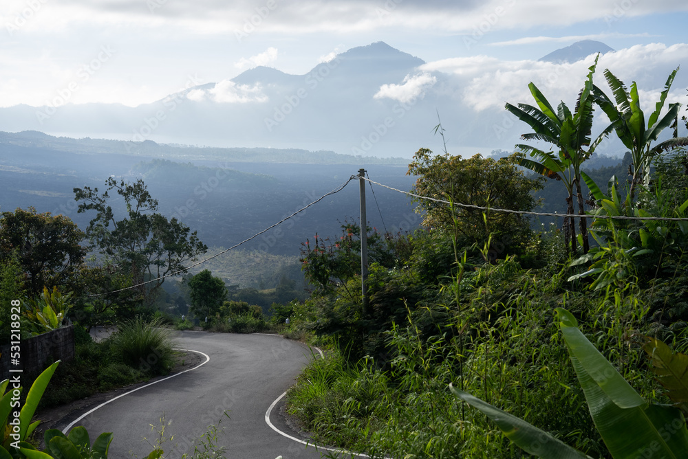 Obraz premium house in the jungle Batur volcano beautiful view on mountain tropical landscapes Bali Indonesia Kintamani 
