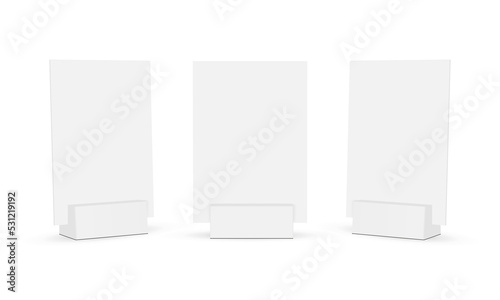 Blank Table Tent Mockup, Front and Side View, Isolated on White Background. Vector Illustration