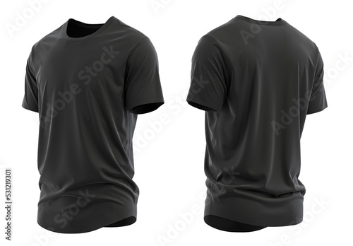  T-Shirt Short Sleeve Longline Curved Hem for Men's. For mockup ( 3d rendered / Illustrations) BLACK front  side and back Side