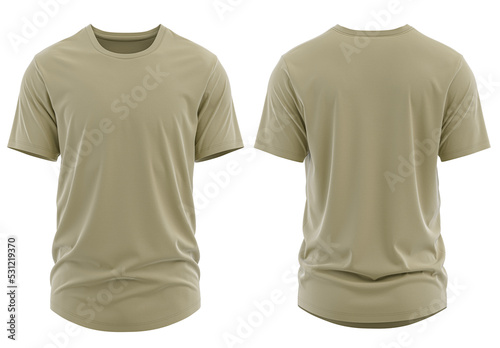  T-Shirt Short Sleeve Longline Curved Hem for Men's. For mockup ( 3d rendered / Illustrations) Beige front and back 
