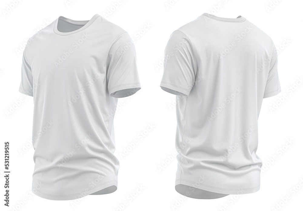  T-Shirt Short Sleeve Longline Curved Hem for Men's. For mockup ( 3d rendered / Illustrations) White front and back  - obrazy, fototapety, plakaty 